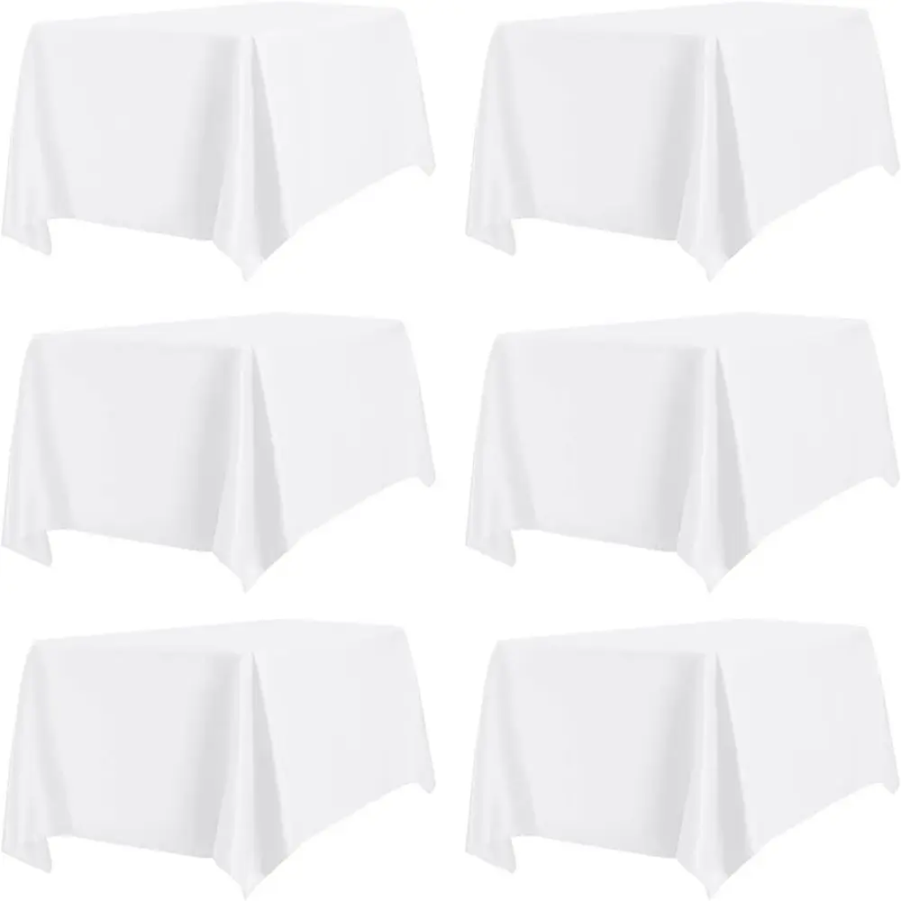 

6 Pack RecWhite Table Cloths 60 x 102 Inch or 6t Tables, Stain and Wrinkle Resistant Table Linens or Home Use, Wedding, Party, B