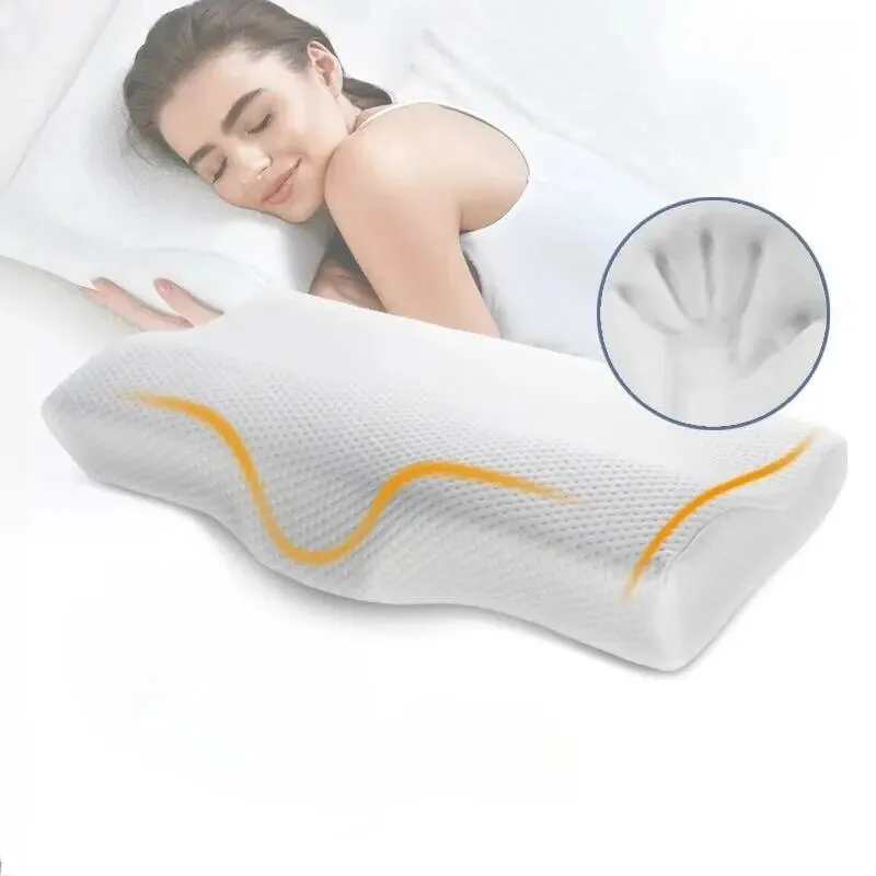 Coleção AliExpress Almofada de espuma ortopédica para proteção do pescoço, rebote lento, travesseiro em forma de borboleta para a saúde cervical