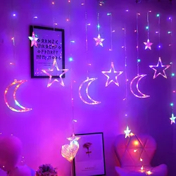 3.5M Romantic Moon Star Curtain Light LED Fairy String Lights Christmas Garland Outdoor Garden Holiday Party Wedding Decoration