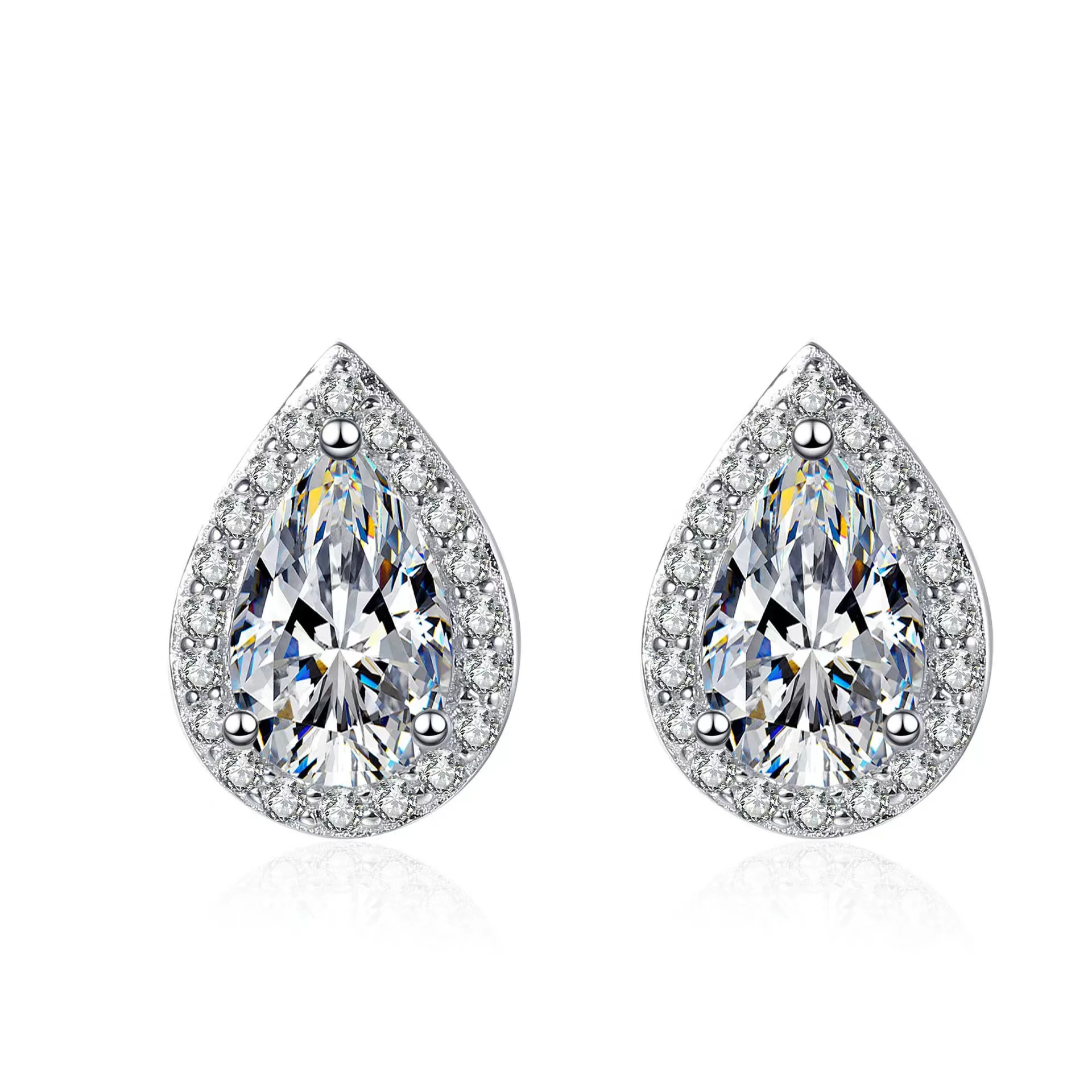 2024 high quality 1ct 5*8 mm pear cut VVS D color moissanite jewelry 925 sterling silver women stud earrings