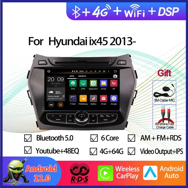 Android 12 Car GPS Navigation Multimedia DVD Player for Hyundai IX45 2013- Audio Radio Stereo Head Unit