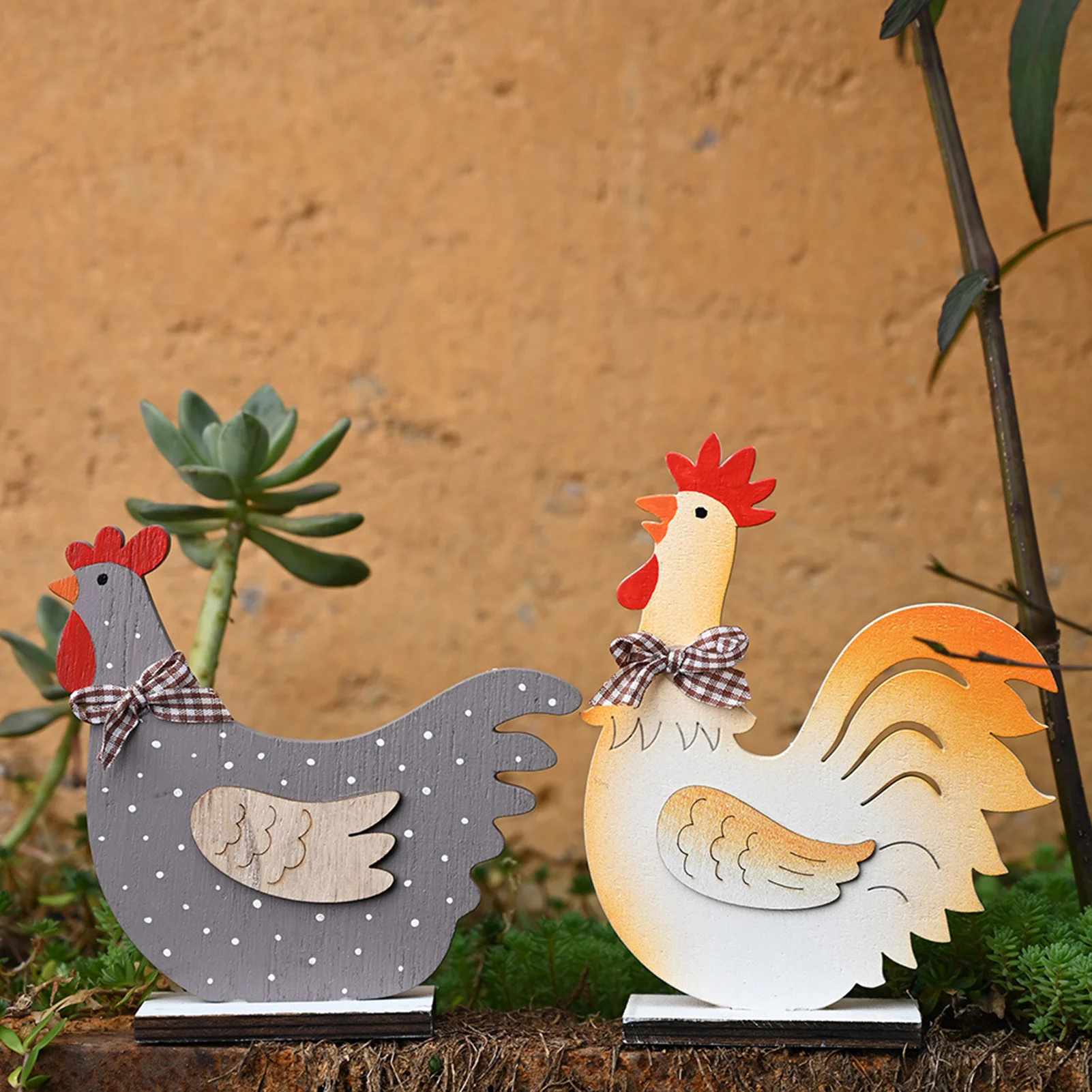 Statue de poussins sculptés en bois, décor de table, coq coq, animal pour jardin, ornement de maison