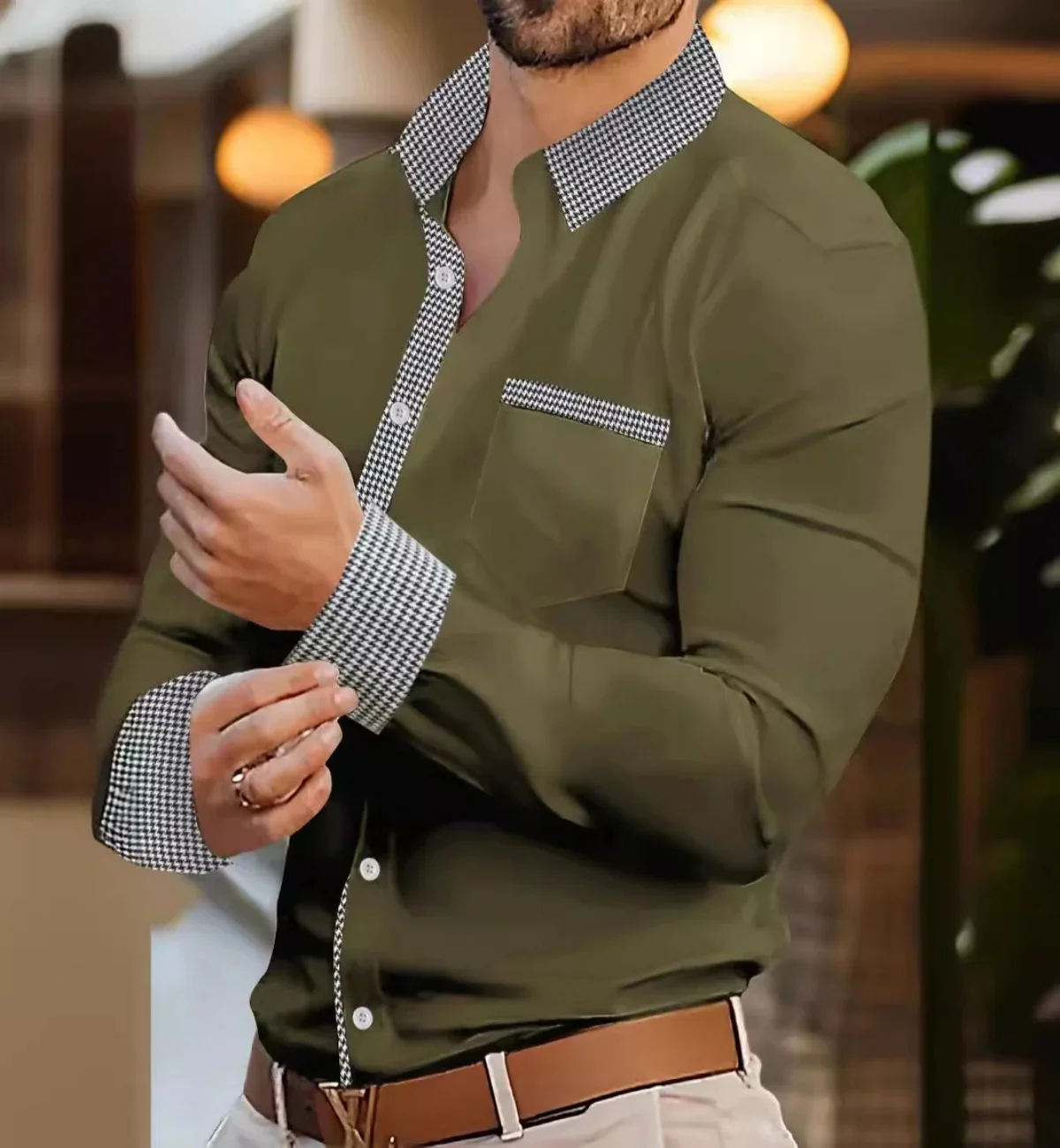 Camicia da uomo d'affari slim casual a maniche lunghe in misto cotone autunnale transfrontaliero in Europa e negli Stati Uniti