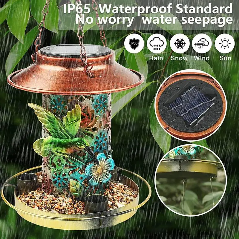 

Metal Bird Feeder Dangling Outdoor Solar Lantern Reusable Garden Decoration Funny Garden Lights For Balcony Courtyard