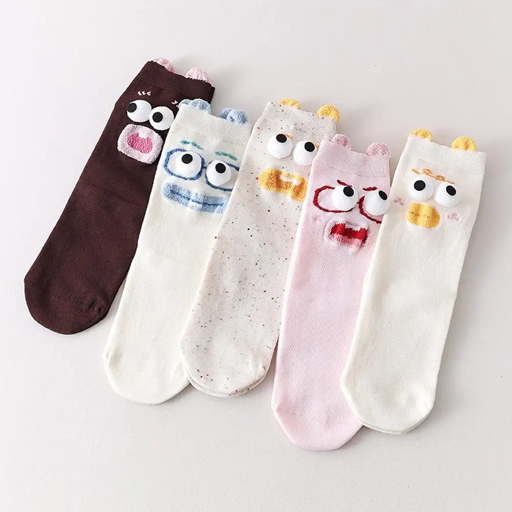 

Женские носки, забавные милые носки с выражением большого глаза, удобные и дышащие носки, хлопковые чулки средней длины