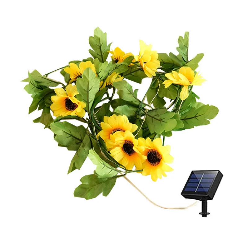 5M 50led/10M 100led Artificial Sunflower Solar String Light Garland Fairy Lights Green Leaf Solar Lights Outdoor Garden Decor