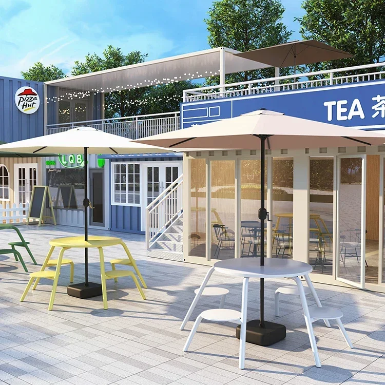 Outdoor Park One-piece Umbrella Table and Chair Combination Open-air Square Bench Sunscreen Integrated