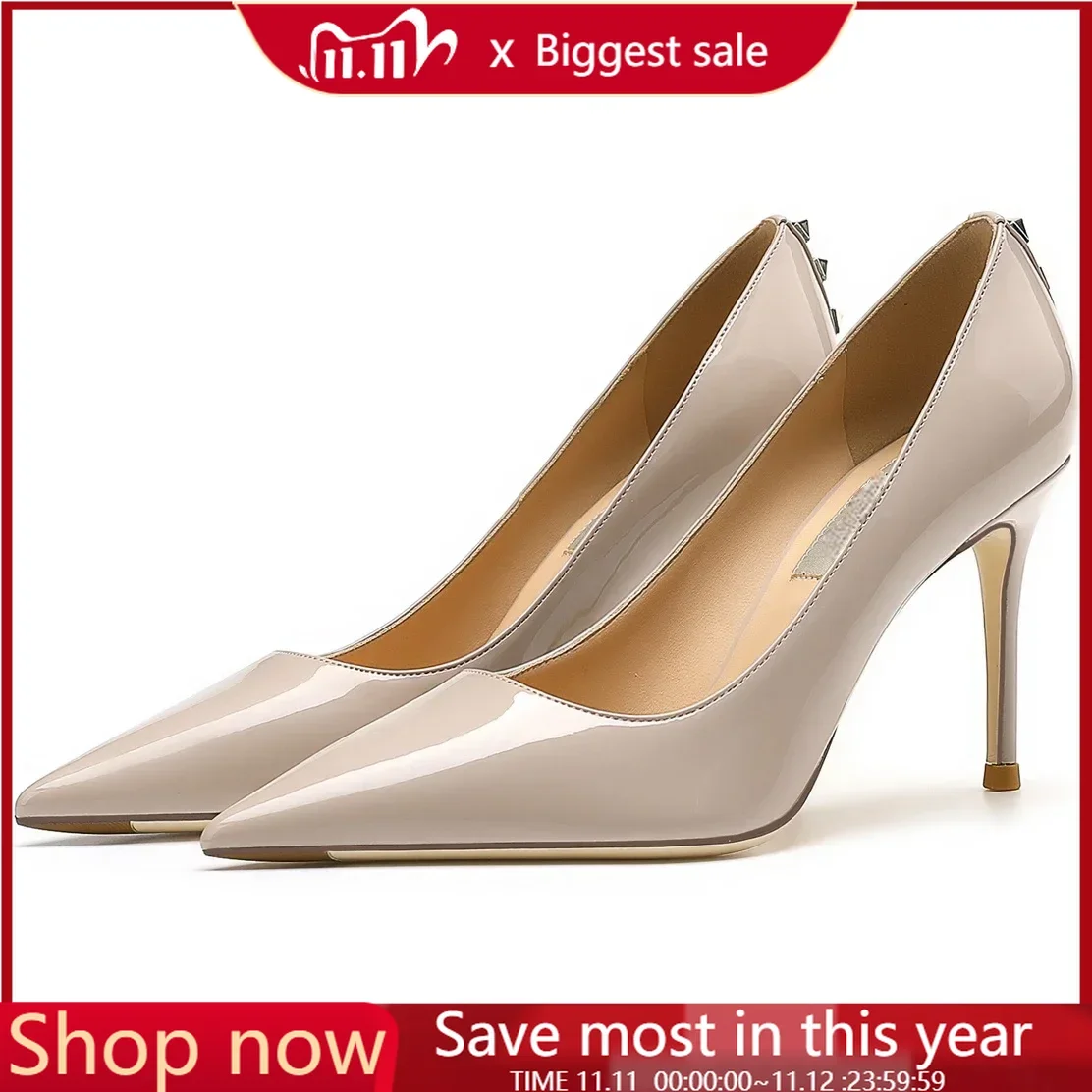 

【Measure your feet length before order】Elegant Luxry Designer Woman Pump Rivet Sexy Stiletto High Heel Lady Party Shoe 99-CHC-33