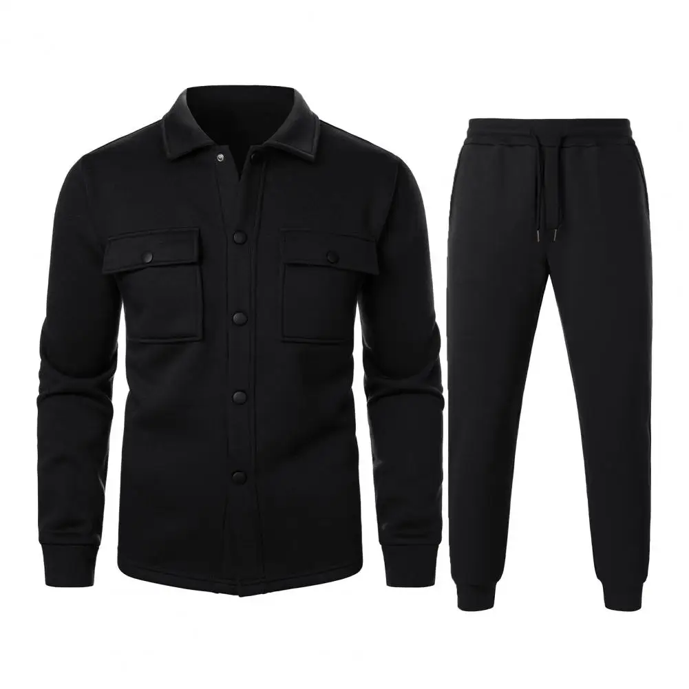 

Modern Men Suit Men's Sportwear Set with Lapel Long Sleeve Coat Elastic Drawstring Waist Trousers Loose Fit for Everyday