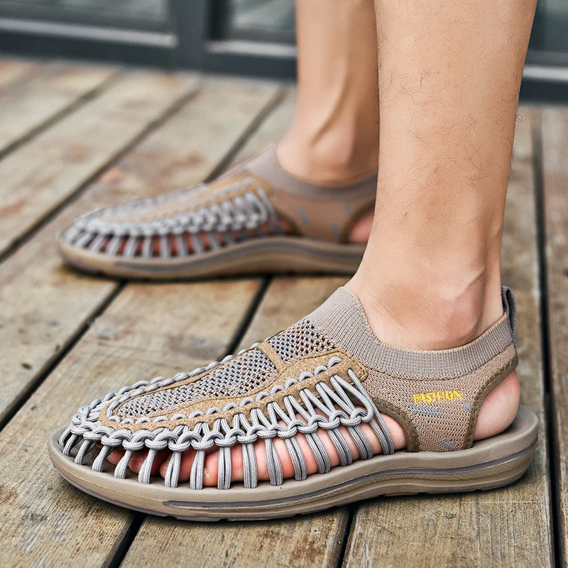 Men Sandals Summer Weave Shoes Boys Sandal Mens Sandles Outdoor Breathable Comfort Slip On Plus Big Size 45 46 Sandalias Hombre