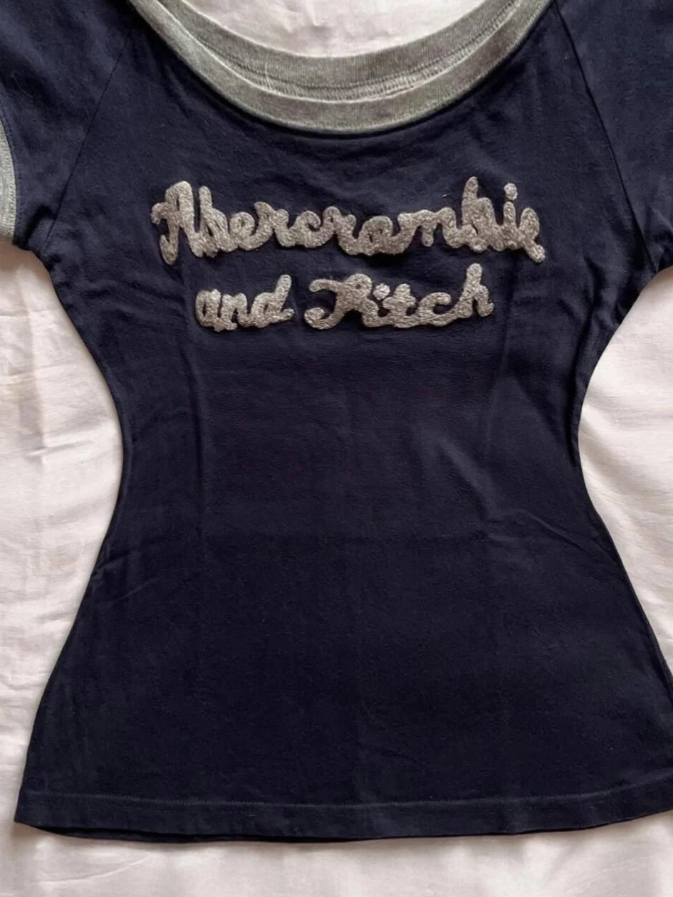 Original American Retro k Blue Letter ort Sve T-irt Women's Design Sense Small Size Cotton Spring Summer Top