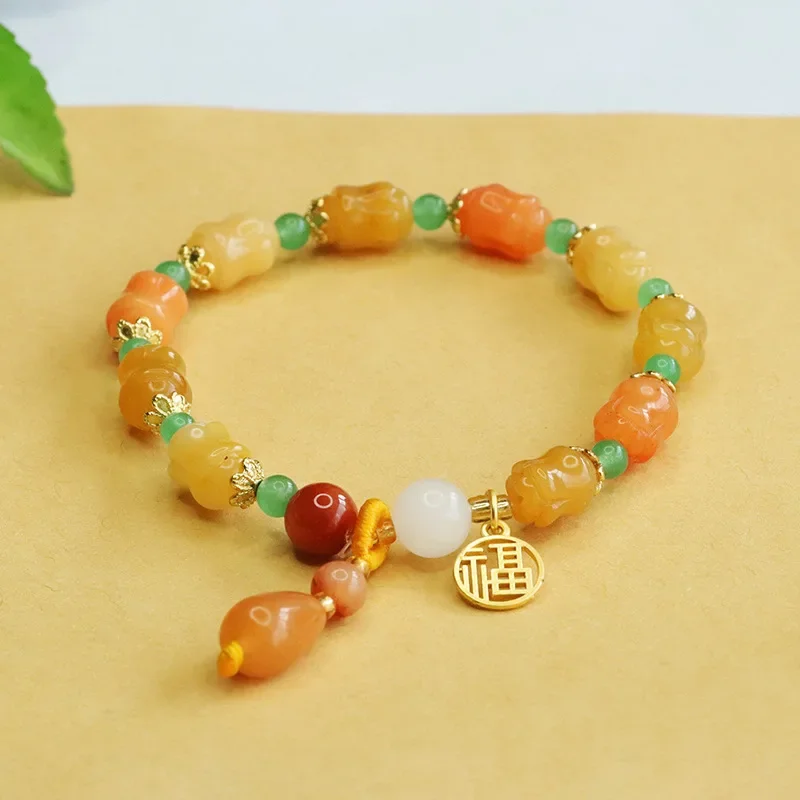 Pulsera de un solo círculo de Jade de seda dorada colorida Natural, diseño Simple de Orquídea femenina, regalo de cuerda de mano Simple para mejor amiga