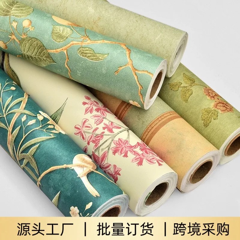 

Self adhesive American country TV background wall non-woven fabric wallpaper for rental bedroom