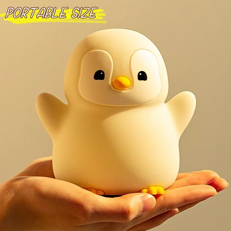 Penguin Nursery Night Light, LED Squishy Silicone Lamp, 2 Levels Dimmable Bedroom Nightlight for Kids, Touch Lights, Decor Lamps
