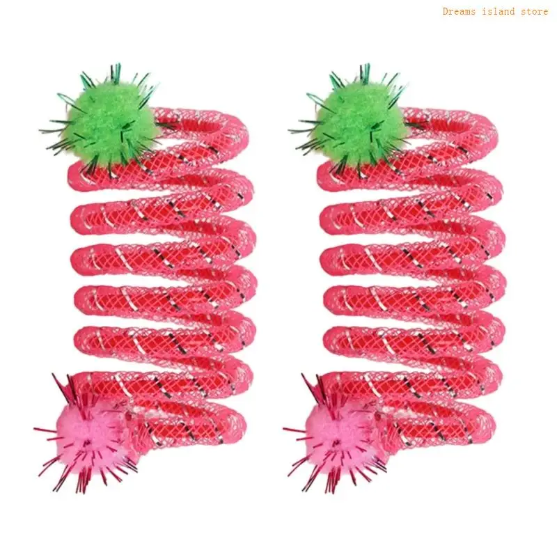 2pcs Гибкие кошки играют в игрушку с весенним действием и плюшевым мячом для развлечений HX6C
