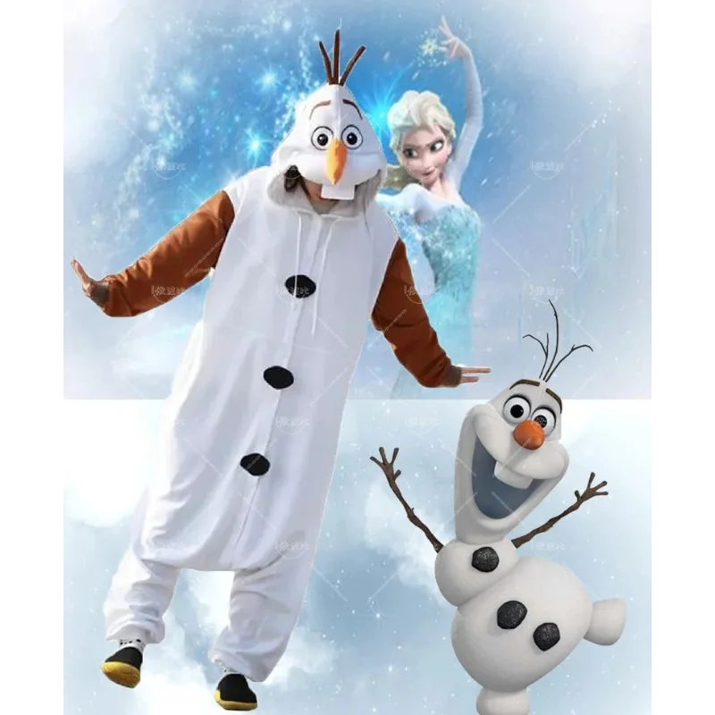 

2024 New Snowman Role-playing Costume Anime Adult Pajamas White Jumpsuit Party Dress Fleece Cartoon Pajamas