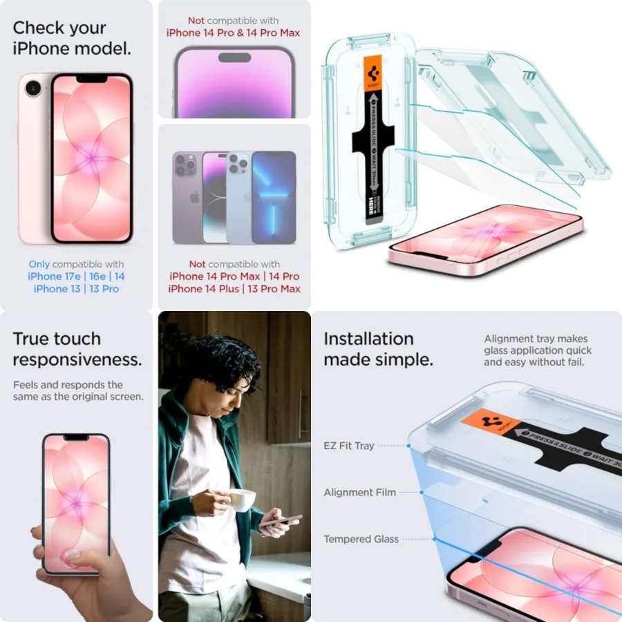 

Tempered Glass Screen Protector [GlasTR EZ FIT] designed for iPhone 17e/ iPhone 16e/ iPhone 14/ iPhone 13 Pro/iPhone 13 [2 Pack