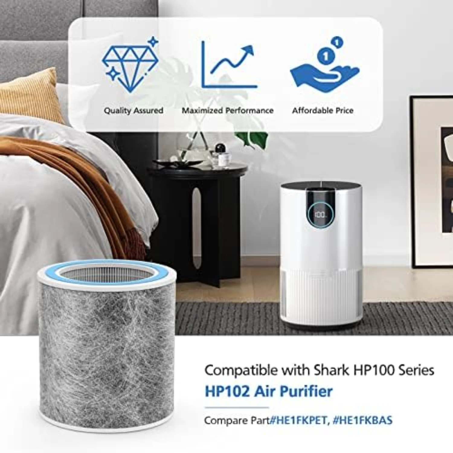 ไส้กรองทดแทน 2 แพ็คเข้ากันได้กับ Shark HP102 และ Shark HC452 True HEPA สําหรับอนุภาค 99.97% - เปรียบเทียบชิ้นส่วน # HE1FKPET