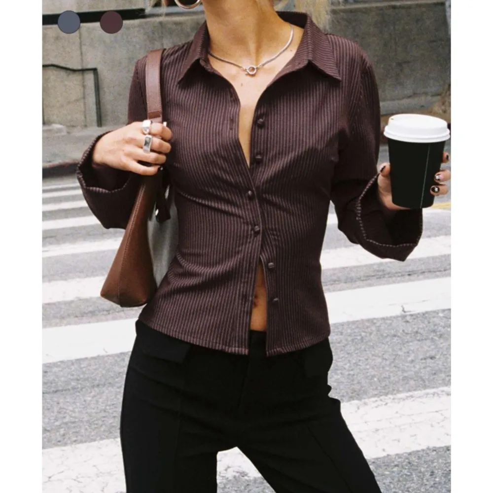 Lente Herfst Nieuwe Revers Single-breasted Vest Lange mouwen Vrouwen Mode Gestreepte Afslanken Veelzijdige Kantoor Vrouw Shirt