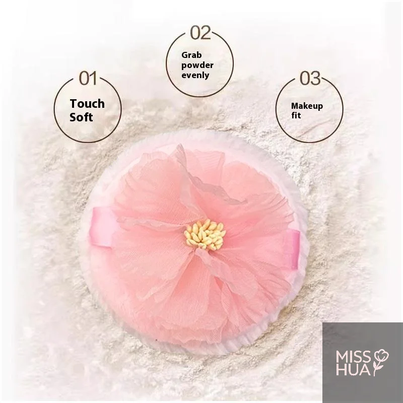 HH 3D Ribbon Flower Dual Sided Velvet Flocked Ultra Soft Large Fluffy Powder Puff For Body Makeup Loose Puff Wet Dry Makeup Tool