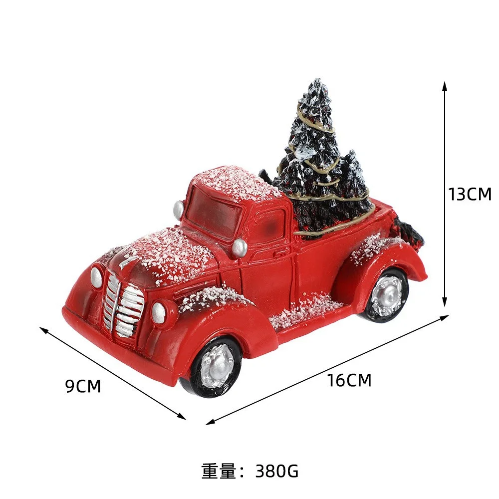 Red Kart Christmas Tree Statue Resin Craft Car Figurine Creative Christmas Home Decoration Holiday Gift Collection Ornament