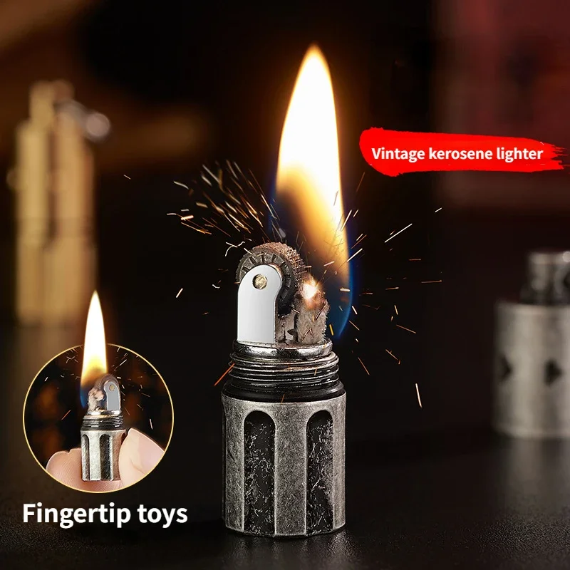 New Portable Mini Keychain Retro Kerosene Lighter Waterproof Cigarette Lighter Outdoor Survival Tool Men\'s Gift