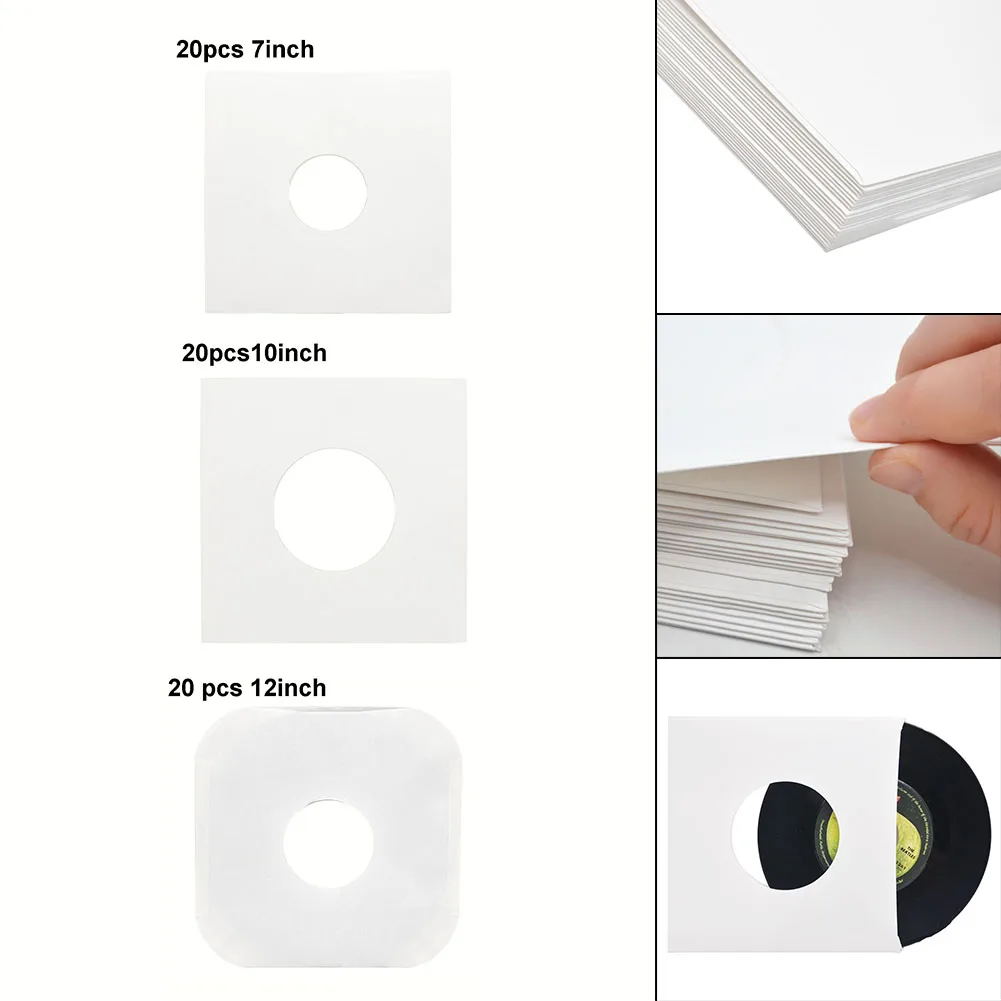 20pc 7/10/12 Inch Vinyl Record Inner Sleeves Anti-static White Kraft Paper Record Inner Bag Protectors Rounded Corne Parts