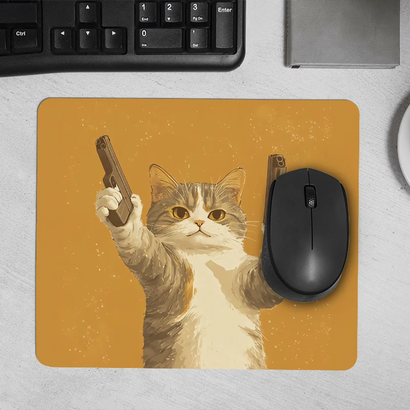 Kreativ bedrucktes Katzenpistolen-Mauspad, rutschfeste Gummi-Computertischunterlage, tragbares Bürozubehör, hohe Qualität und waschbar