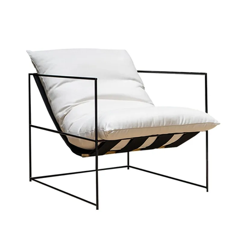 Nordic Style Outdoor Sofa Coffee Table Leisure Chair Fabric Wrought Iron Single Recliner Light Luxury Simple Lazy Sofa for Lunch