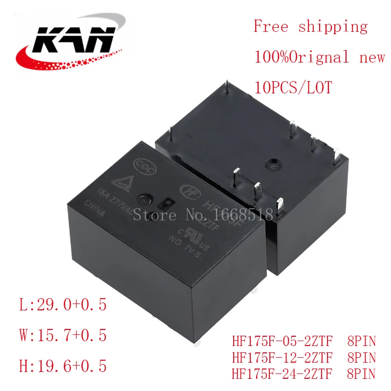 

Free shipping 10pcs relay HF175F-05-2ZTF HF175F-12-2ZTF HF175F-24-2ZTF 5VDC 12VDC 24VDC 16A 277VAC 8PIN Original New