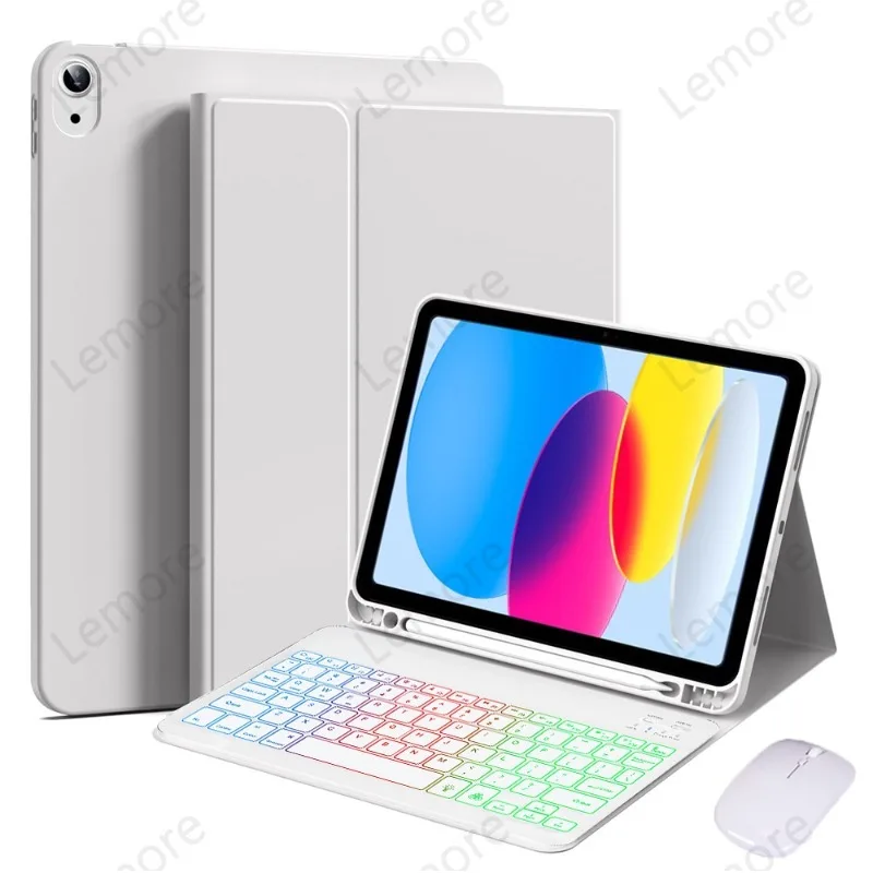 

Tablet Case with Rainbow Backlit Keyboard for iPad 10th Generation 2022 10.9 inch Keyboard Case with Pencil Slot Stand Cover