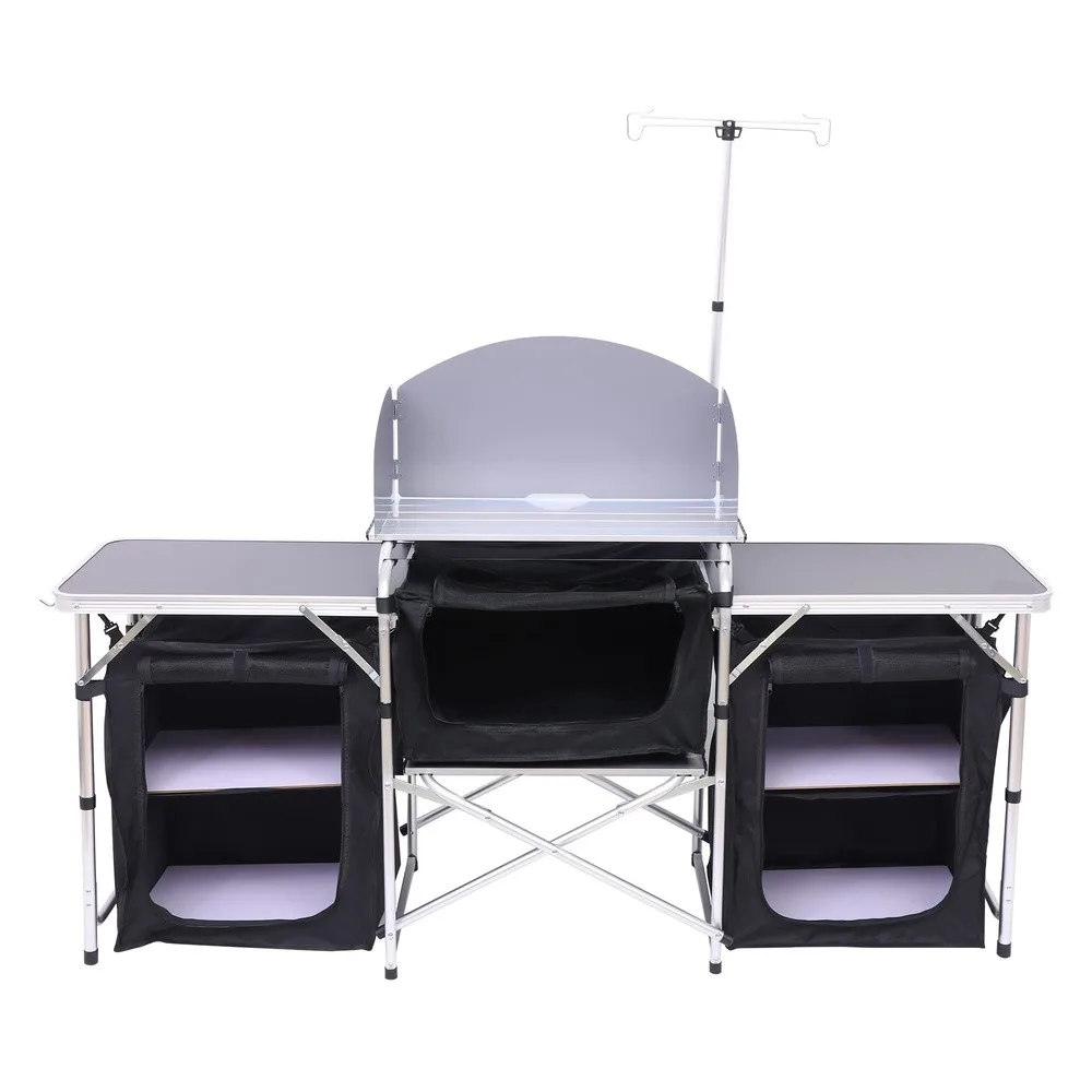 Camping Kitchen Table with Storage Outdoor Cook Station