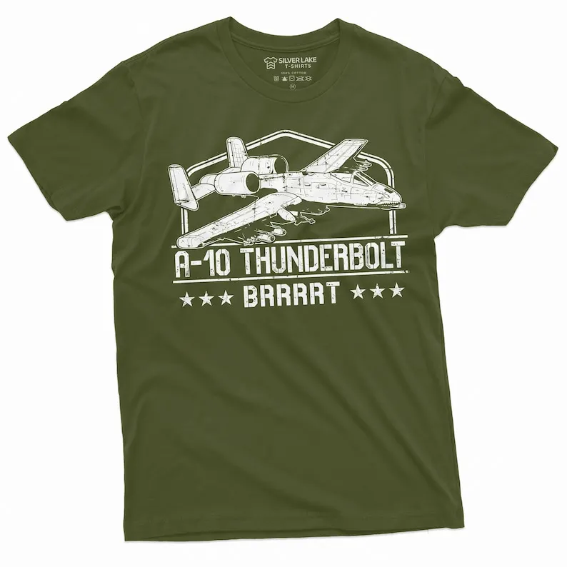 Ejército Militar Masculino A-10 Thunderbolt II legendario avión camiseta BRRRT Cañón militar de EE.UU. Historia Tee Camisa patri