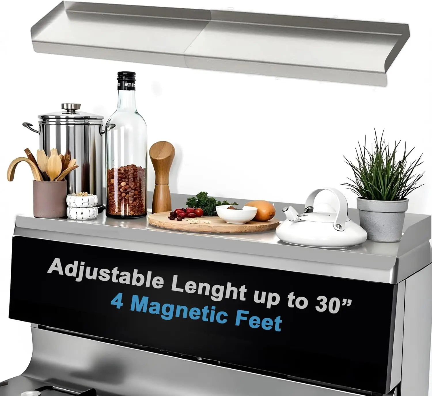 

Stainless Steel Oven Shelf 15.5x3.75x2 in, 2-Piece Interlocking Storage with Magnetic Feet & Protective Film