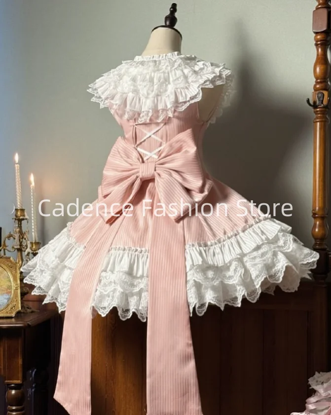 Customized  Sweet Lolita Short Puffy Dresses Strappy Back Cute Bow Delicate Lace Prom Dresses Multicolor