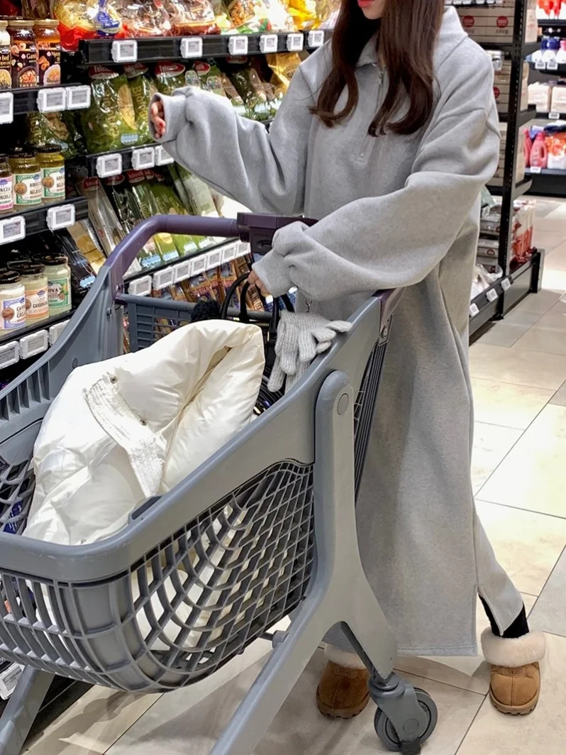 Fce foderato con cappuccio Dr donna autunno inverno lungo Sve vestibilità ampia comodo pigro sle cerniera abito inline casual Dr