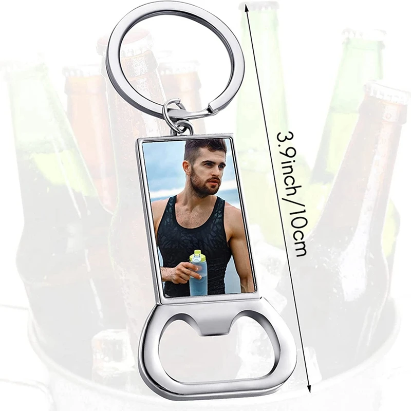 20Pcs Sublimation Blanks Keychains Blank Metal Bottle Opener Key Rings Rectangle Heat Transfer Sublimation Keychains