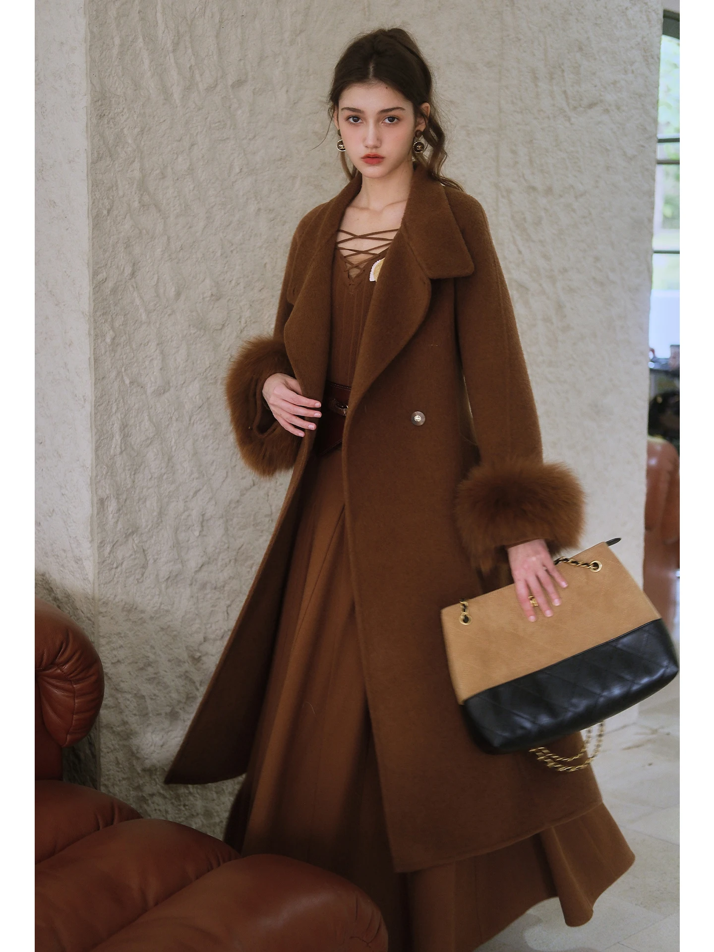 

Faionable Detachable Fur Sve Wrap Coat Peacoat Thi Winter Long Sle for Young Women Cleanfit Sle Pure E-commerce