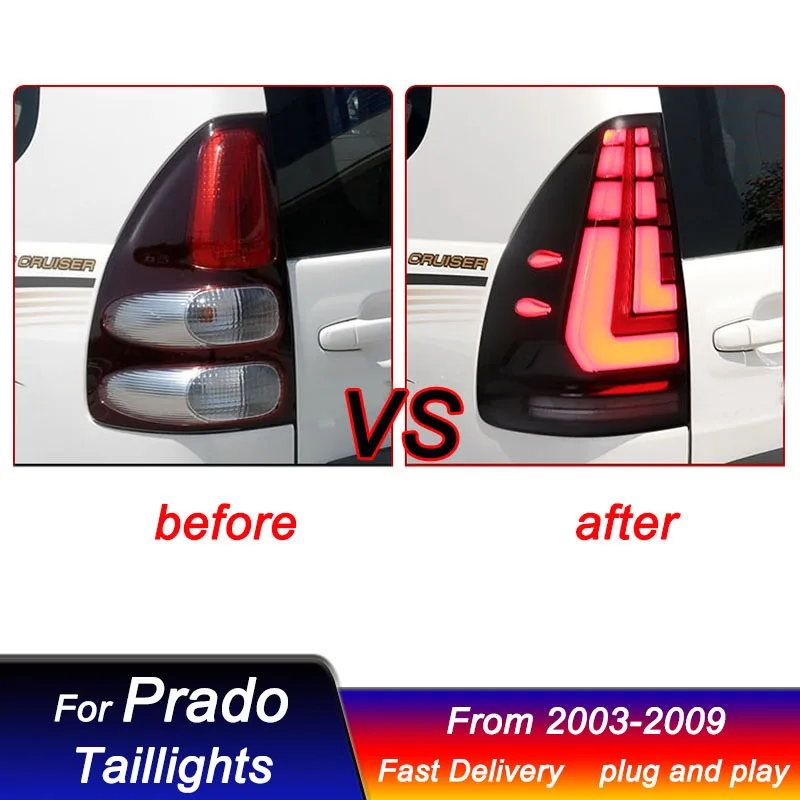 Hot car styling Taillights For TOYOTA PRADO 03-09 to new Style full led Rear LED DRL Turn Signal Lamp Assembly Brake Reverse Fog