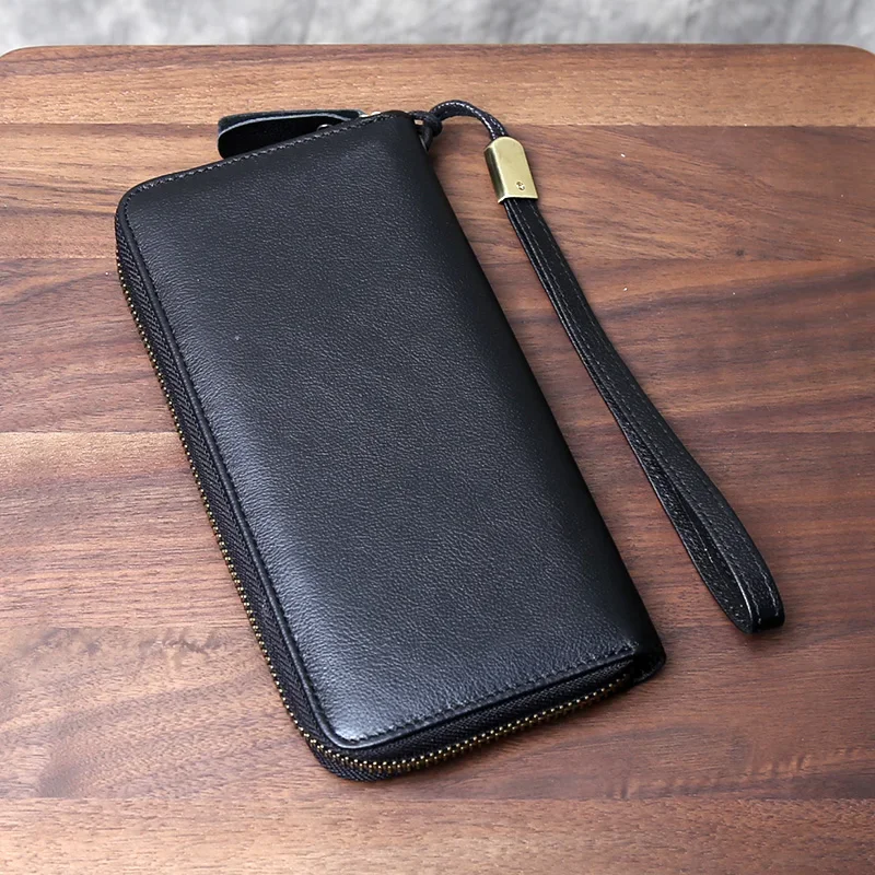 Cabeça camada de couro grande capacidade multifuncional bolsa casual horizontal zíper carteira saco cartão couro genuíno carteira longa