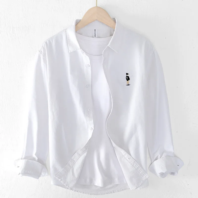 Washed Vintage Cargo Shirts Men Cotton Long Sleeve Shirt High Quality Embroidery Sold Color Fitness Shirt Male Camisa Masculina
