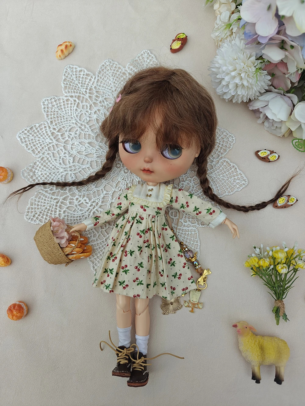 ملابس blythe مجموعة ملابس لطيفة للخريف اليومي من الكرز لدمية Blythe Ymy Licca Azones Ob22 24 27 YMY إكسسوارات دمي جديد