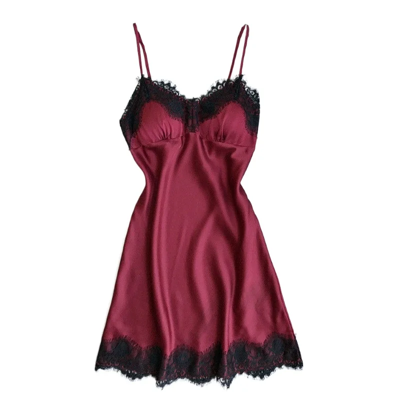 Sexy V-neck Short Skirt Lace Edge Suspender Nightgown Home Wear Women's Pajamas Dress Sexy Lingerie Night Dress Sleep Shirts