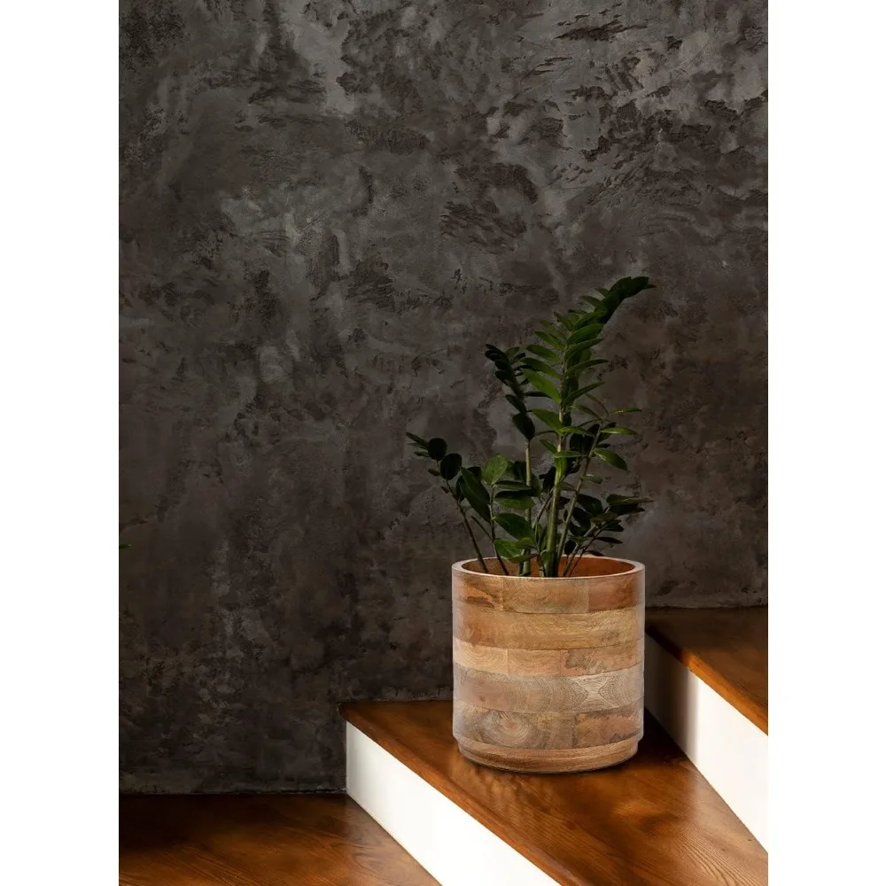 Set Cachepot kayu mangga, dengan tinggi 4, 9 inci Diameter & 8.5 inci, cocok untuk tanaman dalam ruangan dalam pot