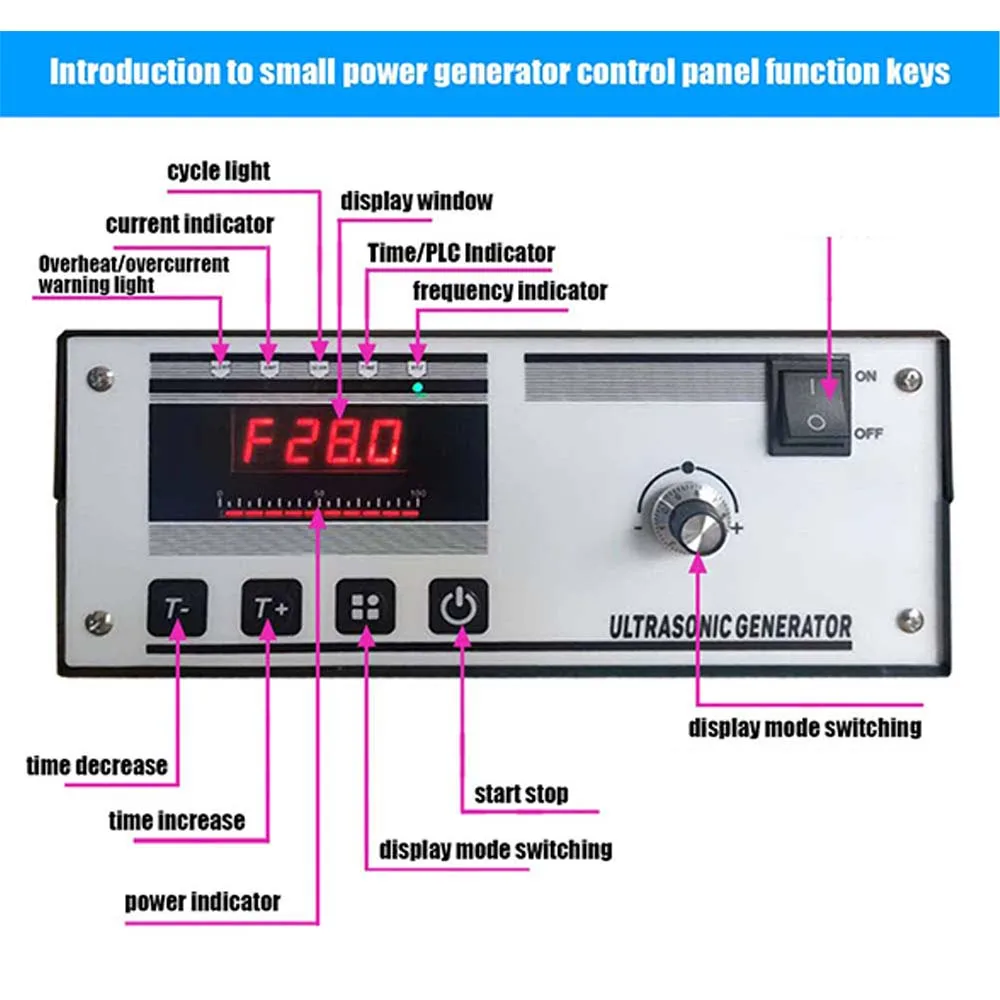 Industrial Intelligent Cleaning Machine with High Power Ultrasonic Generator and Oscillator 28K40KHZ 300W and Frequency Control