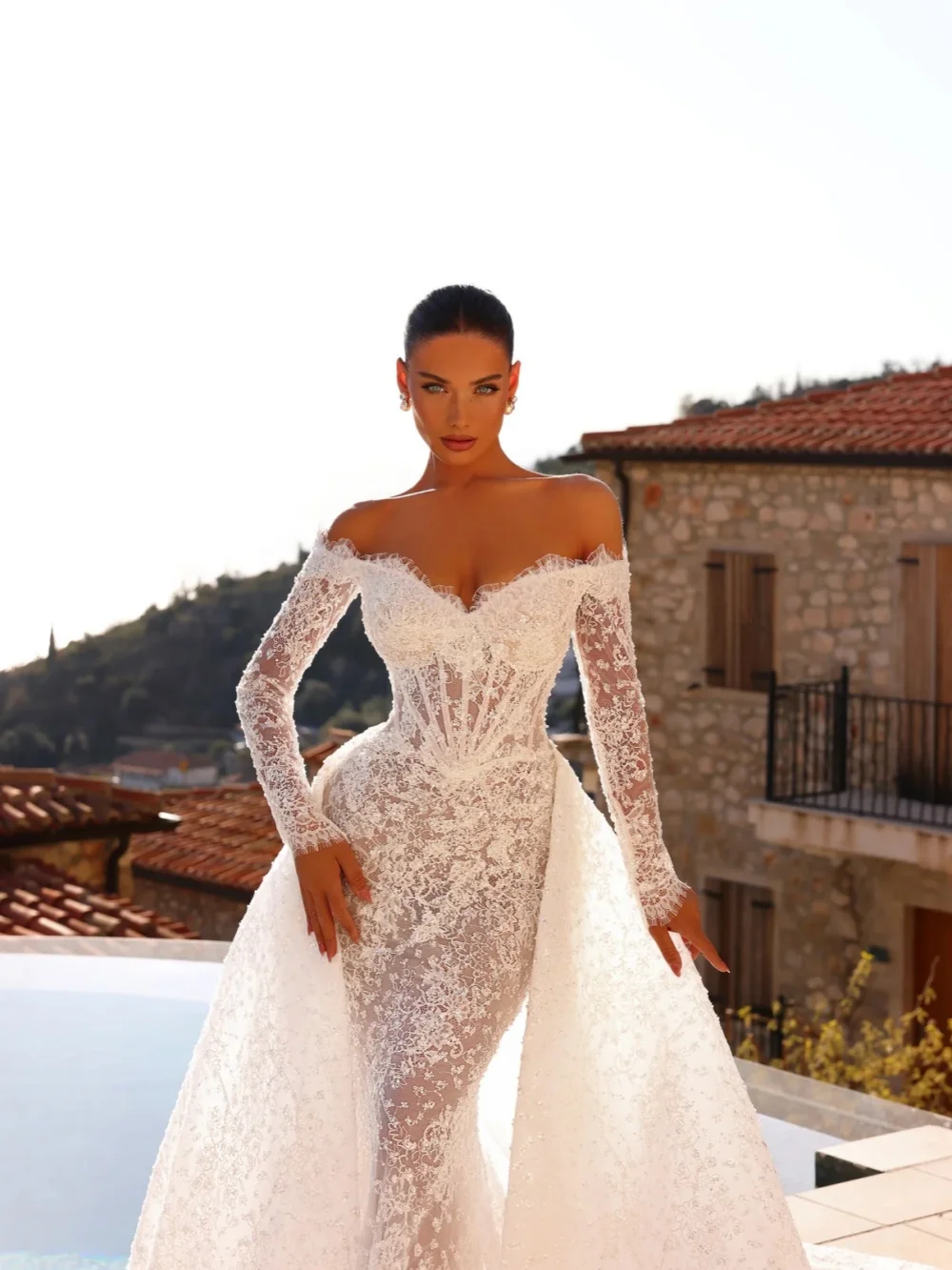 New Detachable Train Beaded Wedding Dress Off Shoulder Mermaid Long Bridal Gown Customized Glamorous Illusion Dresses For Bride