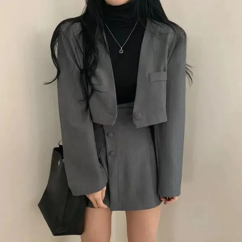 

Gray Design High-end Women's Suit Skirt Spring and Autumn Jacket Commuter Casual Fashion Two-piece Thin Coat Blazer