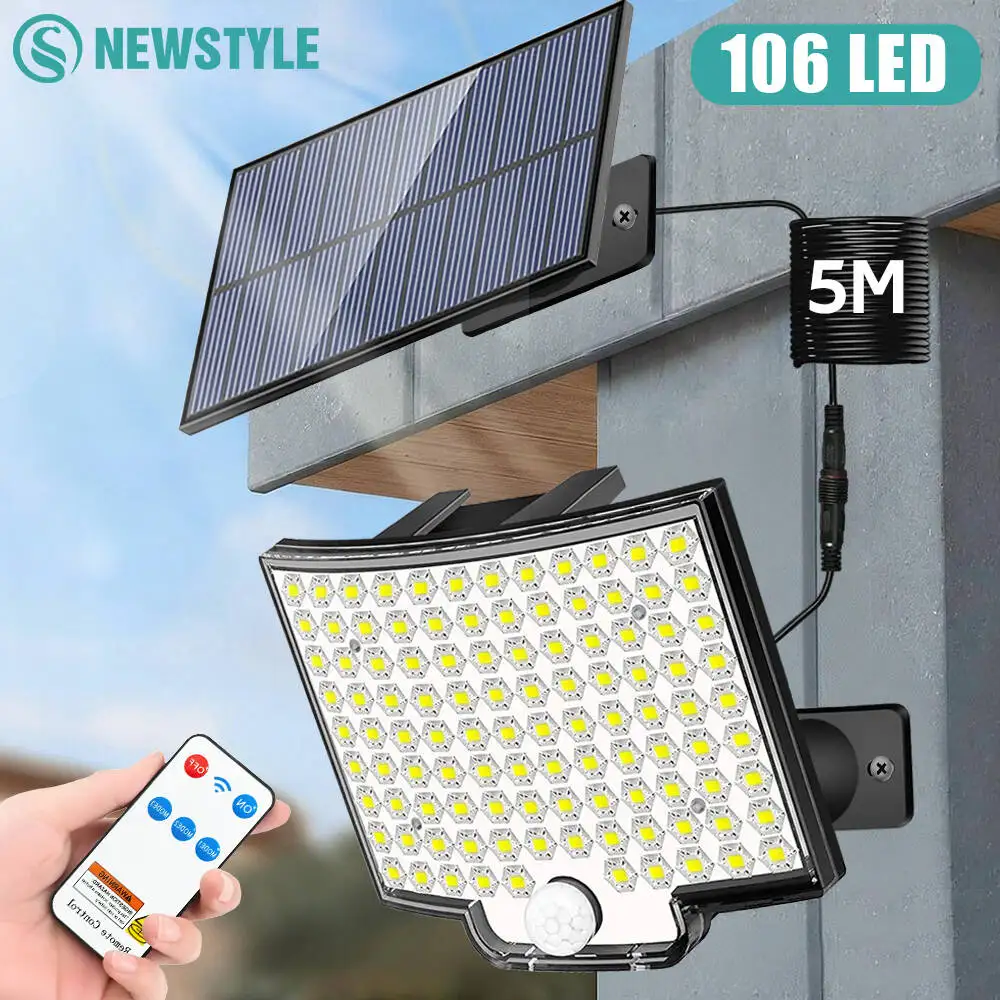 

Солнечные светильники для улицы 106/348LED, солнечный прожектор с датчиком движения, 3 режима, водонепроницаемый, на солнечной батарее, для сада и двора