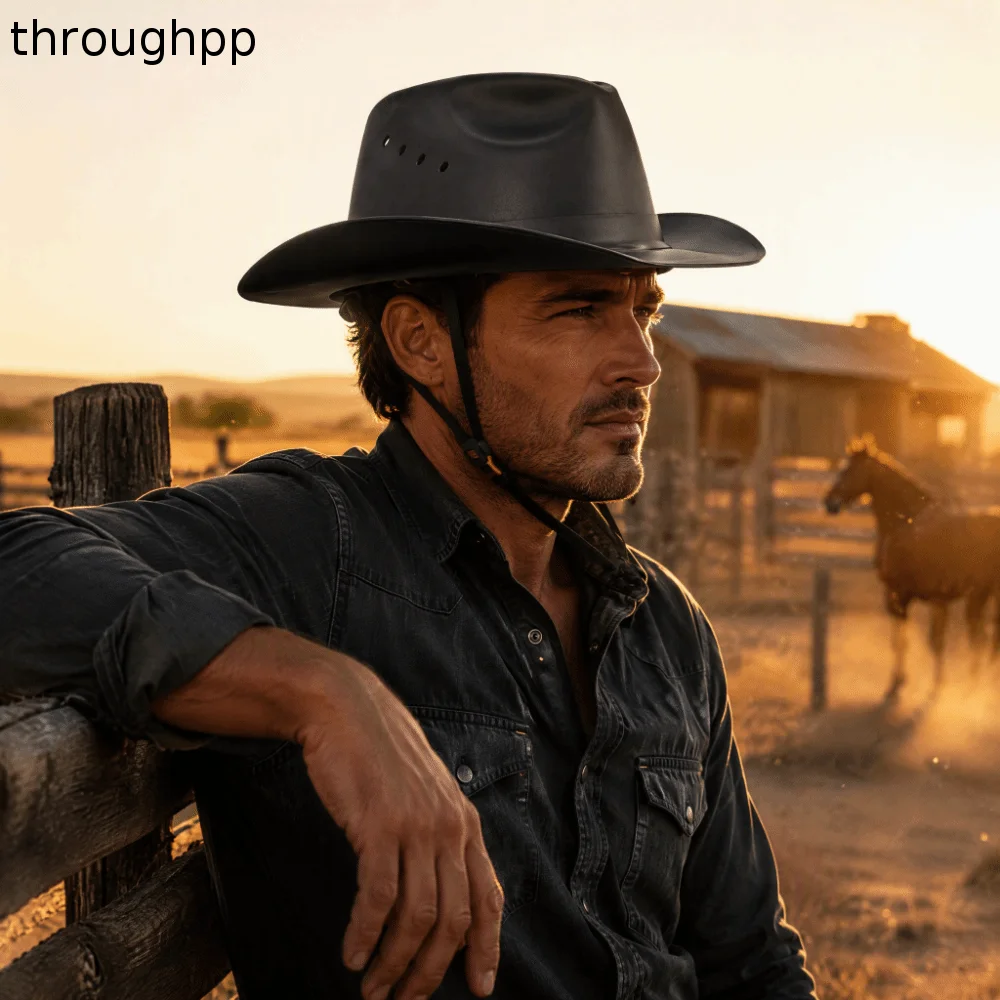 Cowboy Style Western Cowboy Hard Hat High-density Polyethylene All-day Comfort Hard Hat Sun & Rain Shelter
