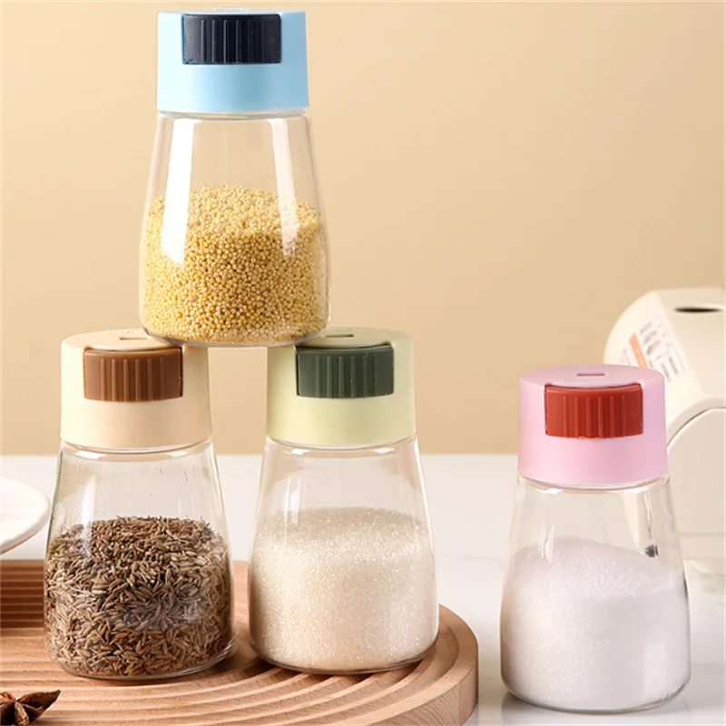 Press Type Quantitative Salt Bottle Measurable Controlled Salt Tank Kitchen Sealed Glass Quantitative Salt Tank Seasoning Bottle